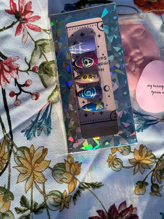 Coraline inspired press on acrylic nails