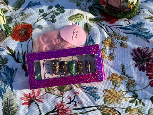 Celestial Goddess press on acrylic nails
