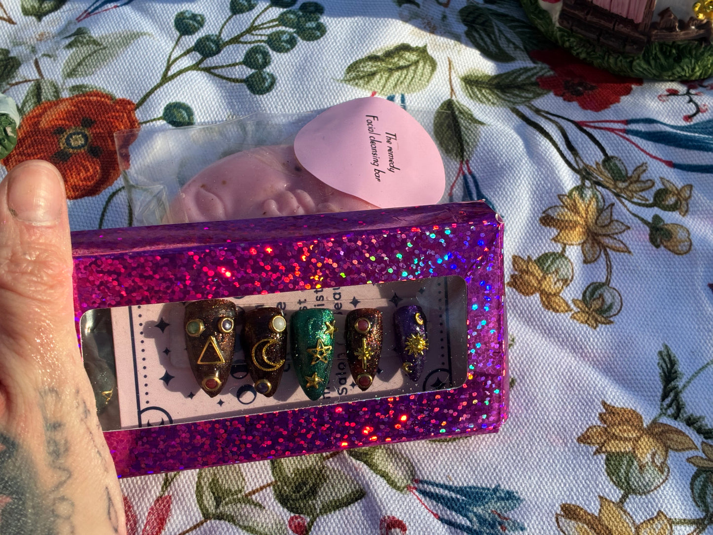 Celestial Goddess press on acrylic nails